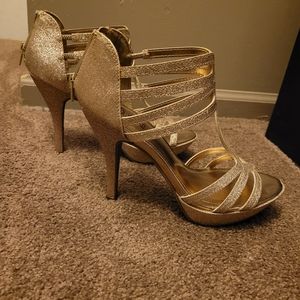 Gold Open Toe Pumps